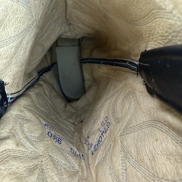 ✅ Mens 9.5D VTG Cowboy Boots Black Leather Almond Toe Embroidered Made In USA - Picture 5 of 11